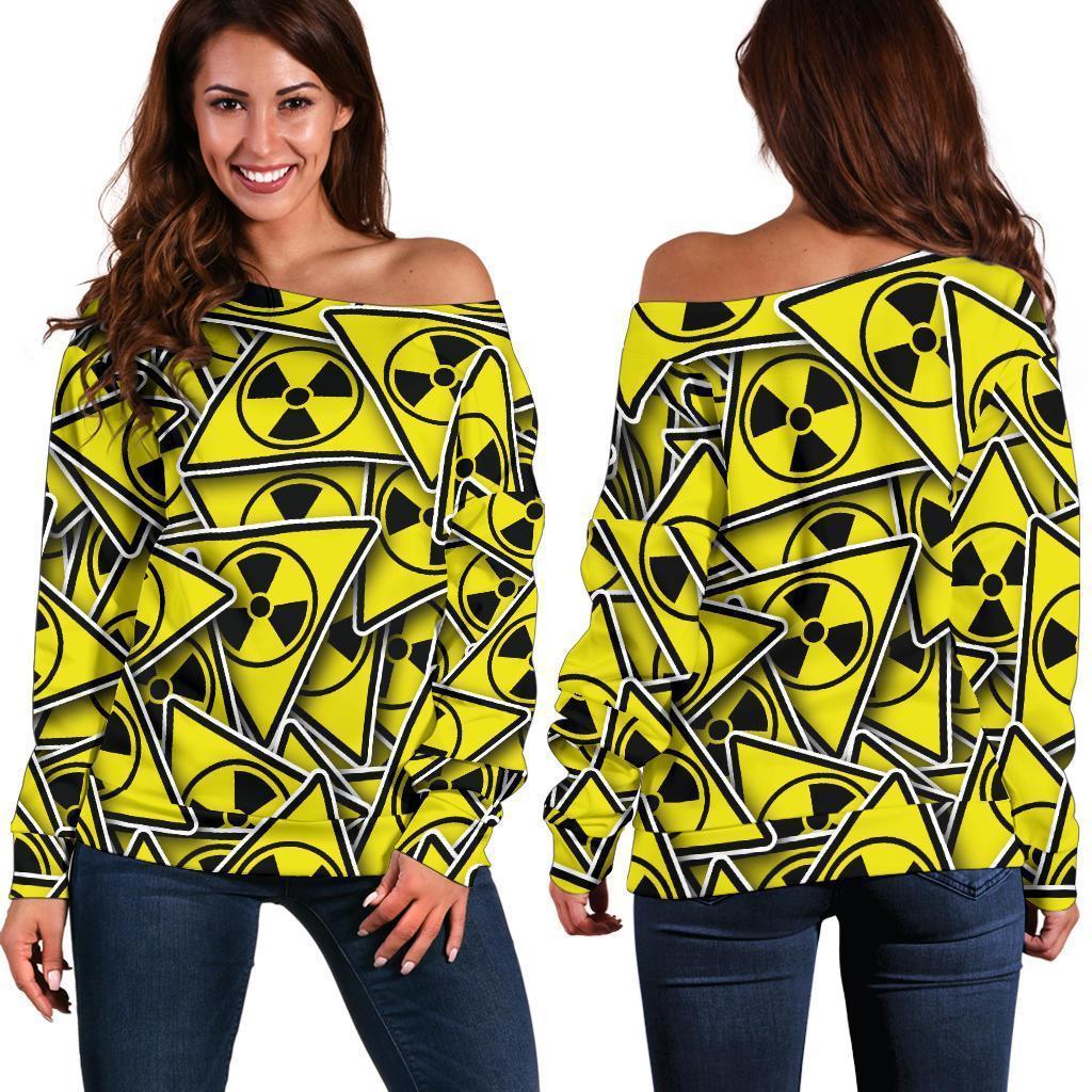 Pattern Print Radiation Women Off Shoulder Sweatshirt-grizzshop