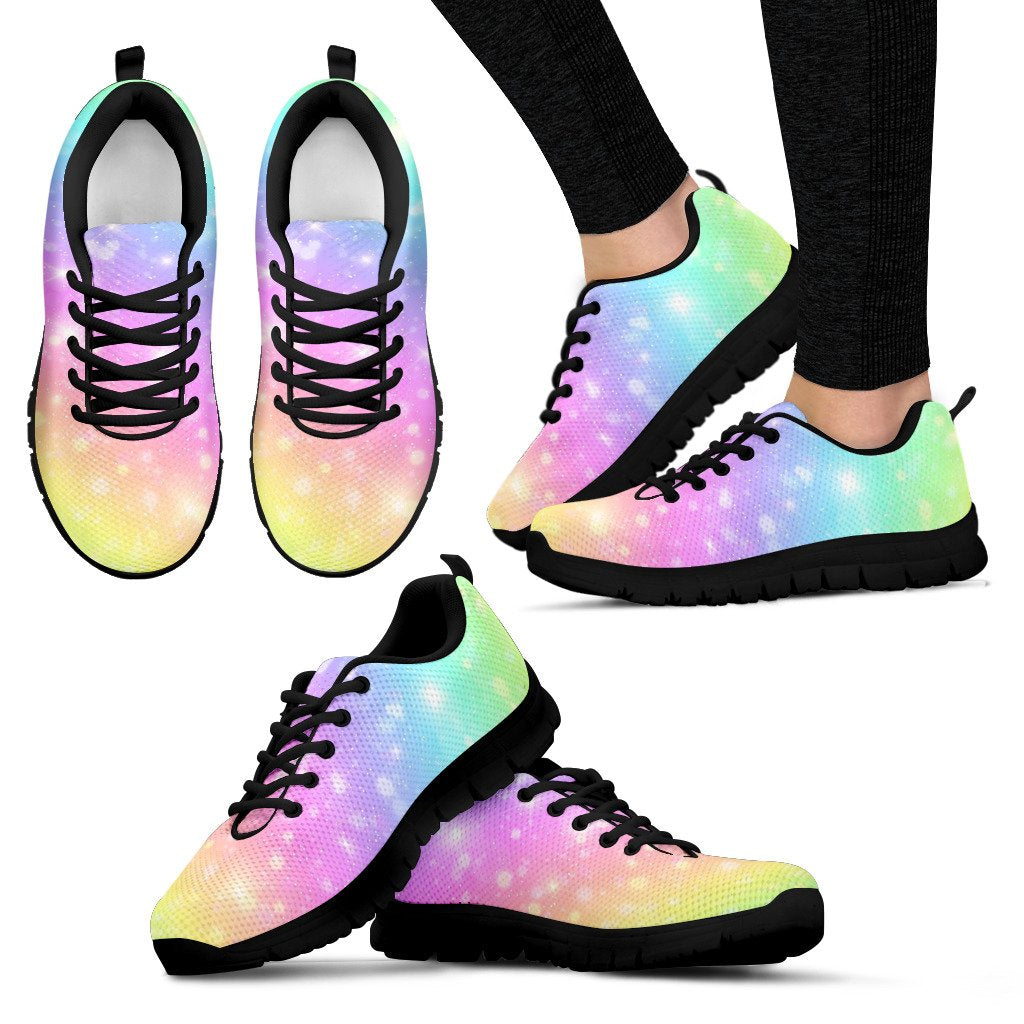 Pattern Print Rainbow Colorful Black Sneaker Shoes For Men Women-grizzshop