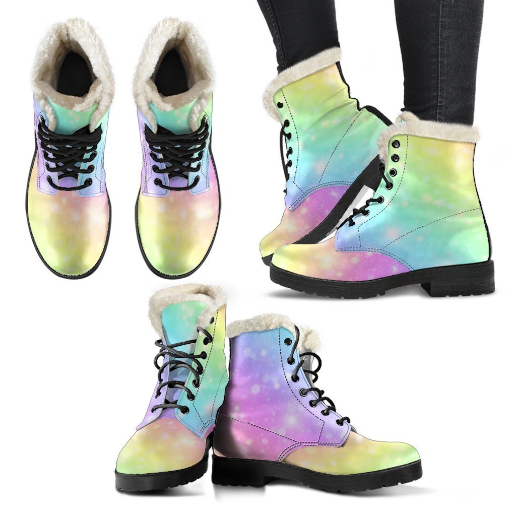 Pattern Print Rainbow Colorful Comfy Winter Boots-grizzshop