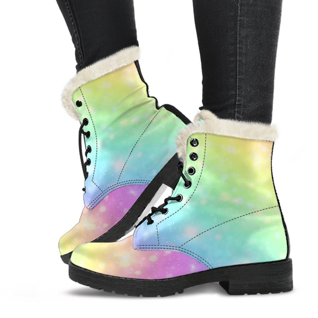Pattern Print Rainbow Colorful Comfy Winter Boots-grizzshop