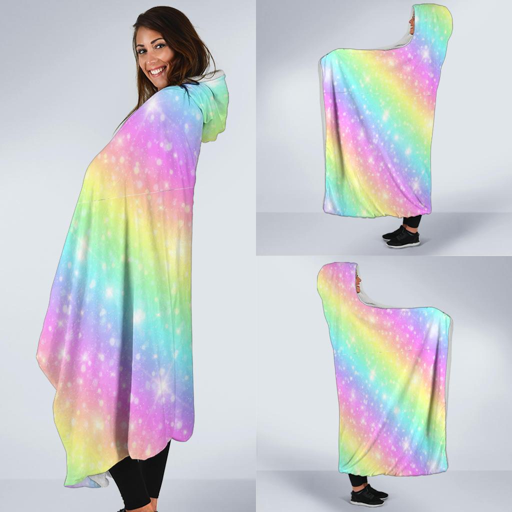 Pattern Print Rainbow Colorful Hooded Blanket-grizzshop