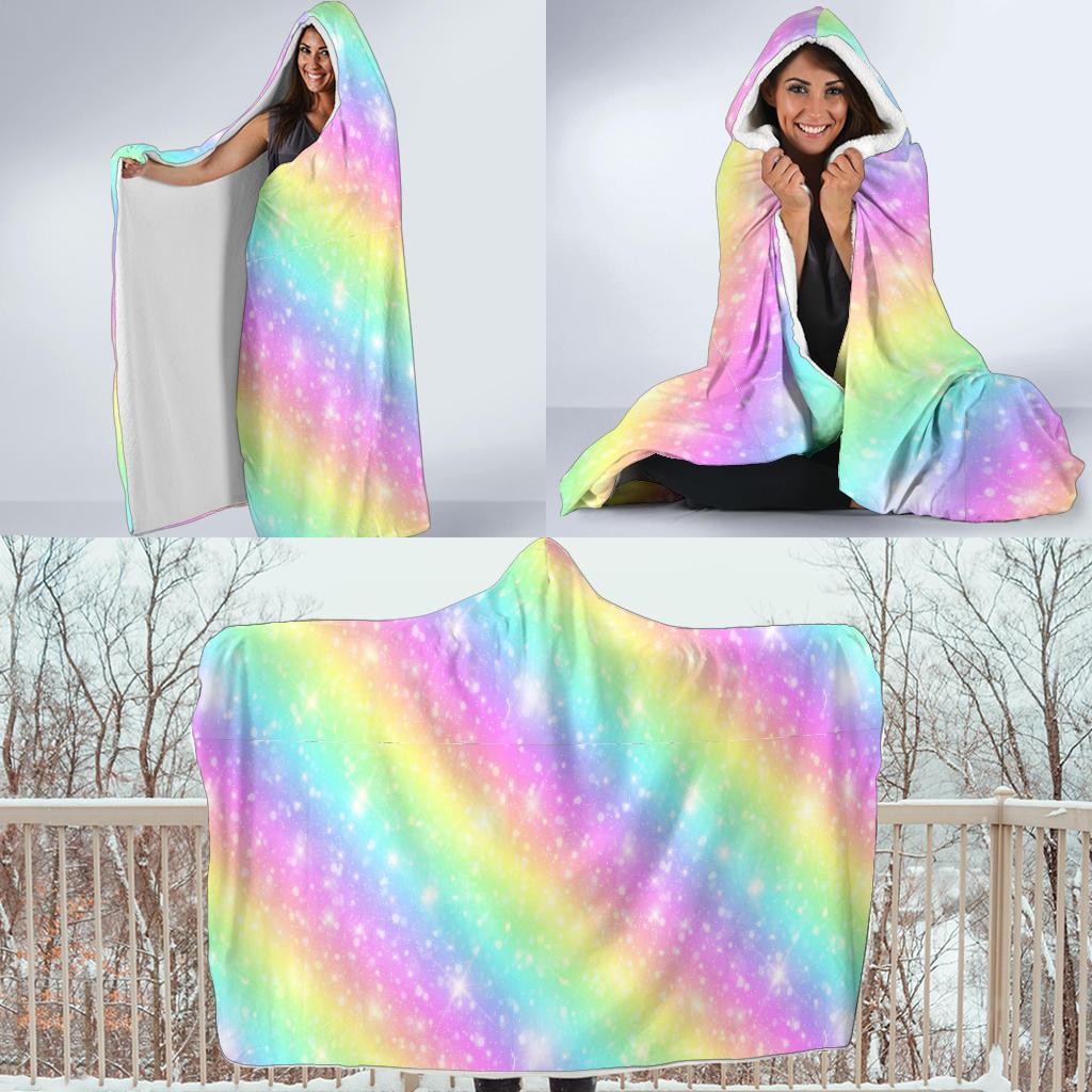 Pattern Print Rainbow Colorful Hooded Blanket-grizzshop