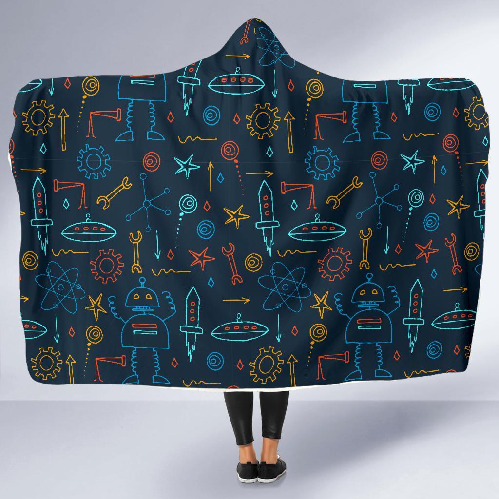 Pattern Print Robot Cyborg Hooded Blanket-grizzshop