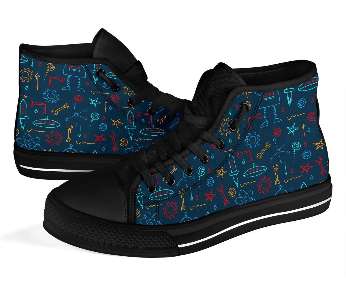 Pattern Print Robot Cyborg Men Women's High Top Shoes-grizzshop