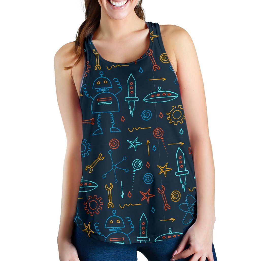 Pattern Print Robot Cyborg Women's Racerback Tank Tops-grizzshop