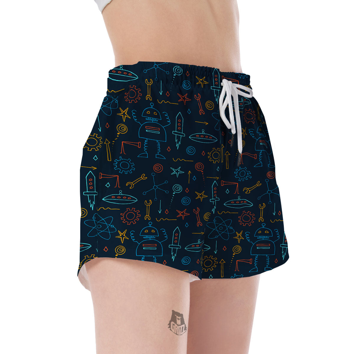Pattern Print Robot Cyborg Women's Shorts-grizzshop