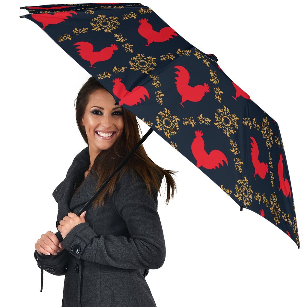 Pattern Print Rooster Automatic Foldable Umbrella-grizzshop