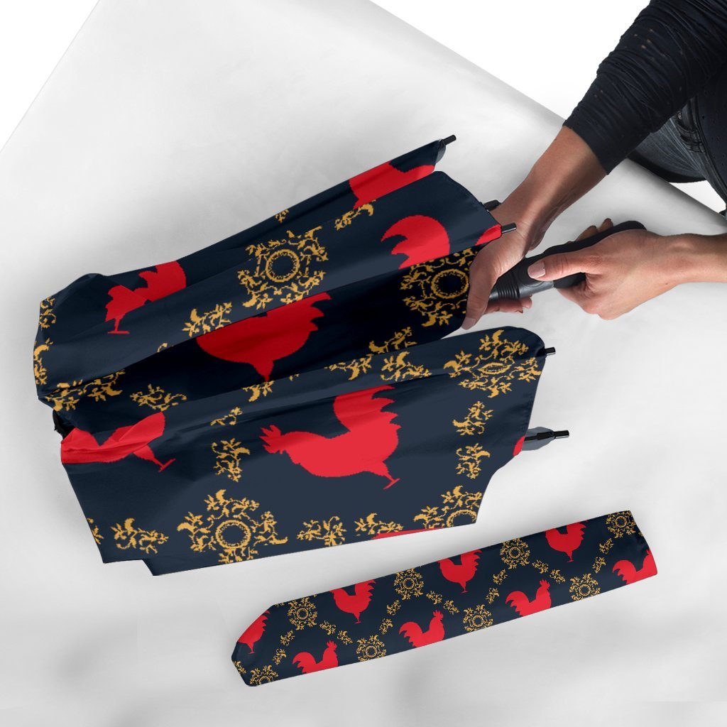 Pattern Print Rooster Automatic Foldable Umbrella-grizzshop
