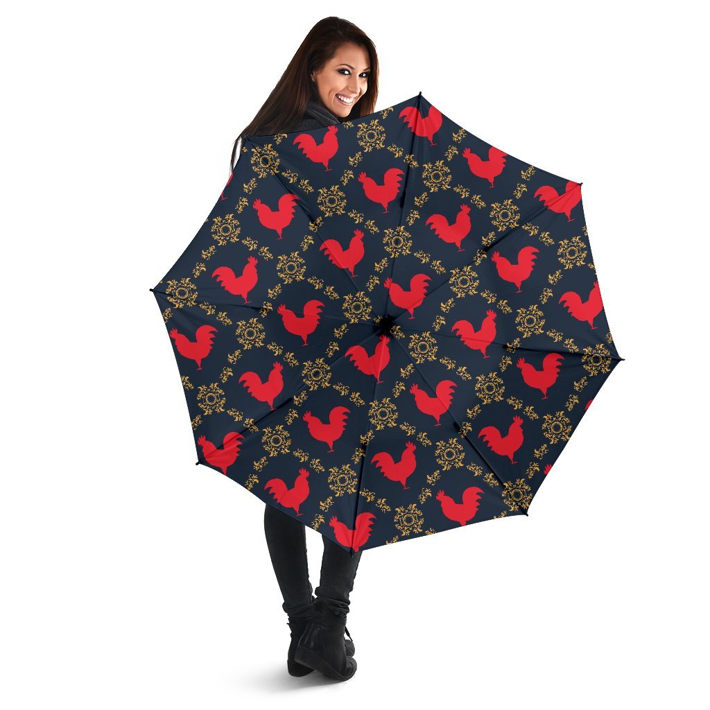 Pattern Print Rooster Automatic Foldable Umbrella-grizzshop