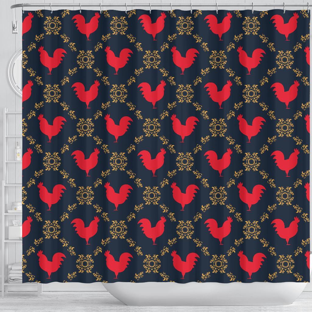 Pattern Print Rooster Bathroom Shower Curtain-grizzshop