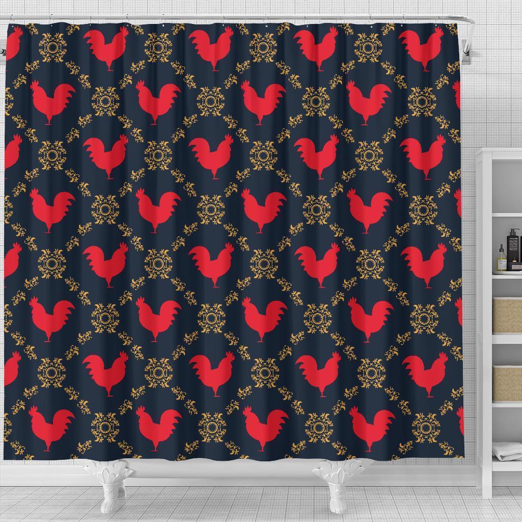 Pattern Print Rooster Bathroom Shower Curtain-grizzshop