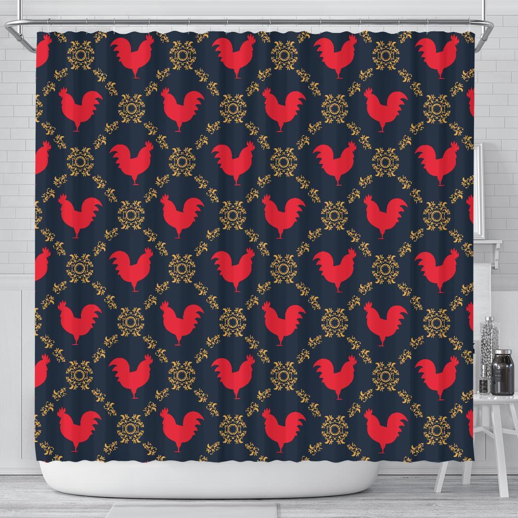 Pattern Print Rooster Bathroom Shower Curtain-grizzshop