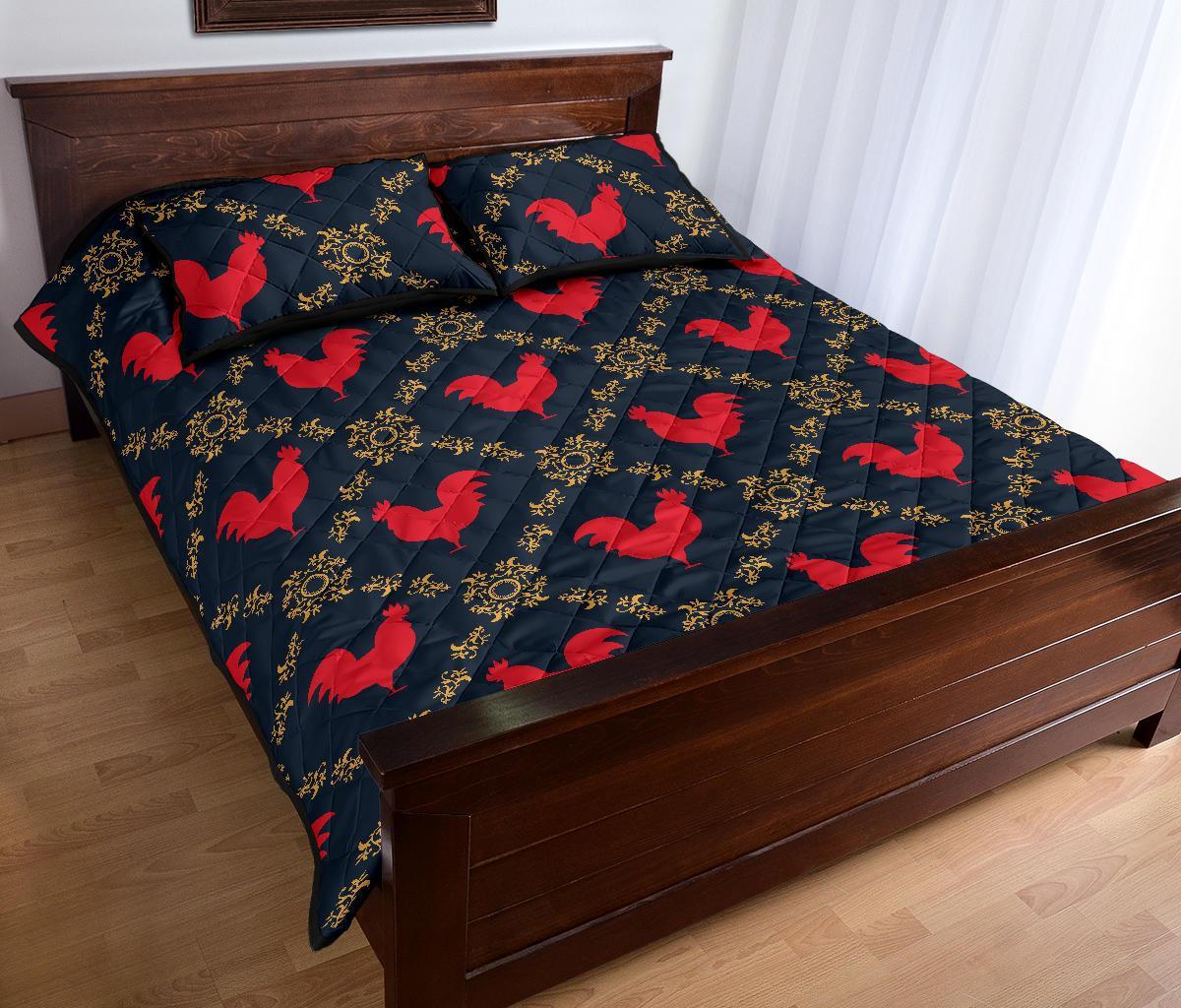 Pattern Print Rooster Bed Set Quilt-grizzshop