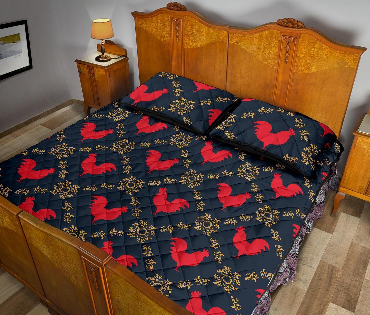 Pattern Print Rooster Bed Set Quilt-grizzshop