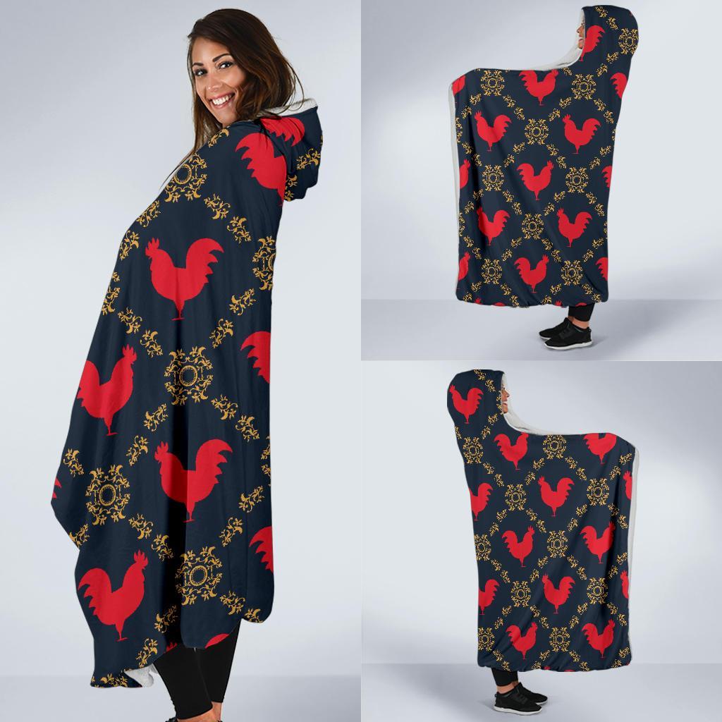 Pattern Print Rooster Hooded Blanket-grizzshop