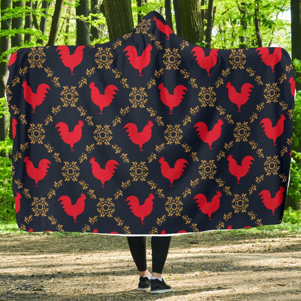 Pattern Print Rooster Hooded Blanket-grizzshop