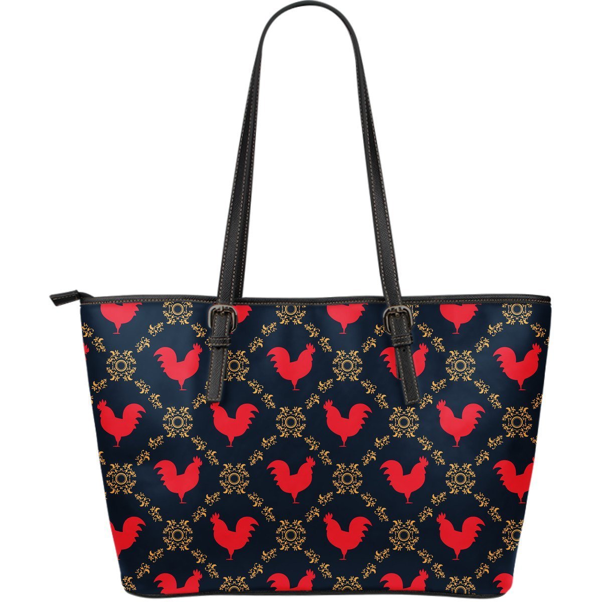 Pattern Print Rooster Leather Tote Bag-grizzshop
