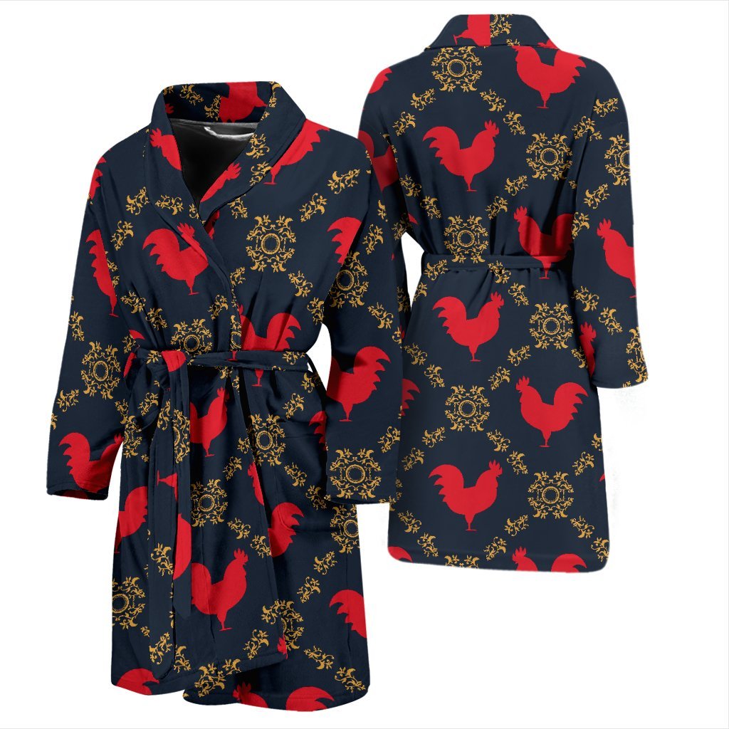 Pattern Print Rooster Men Long Robe-grizzshop