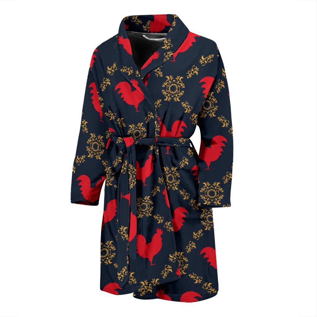 Pattern Print Rooster Men Long Robe-grizzshop