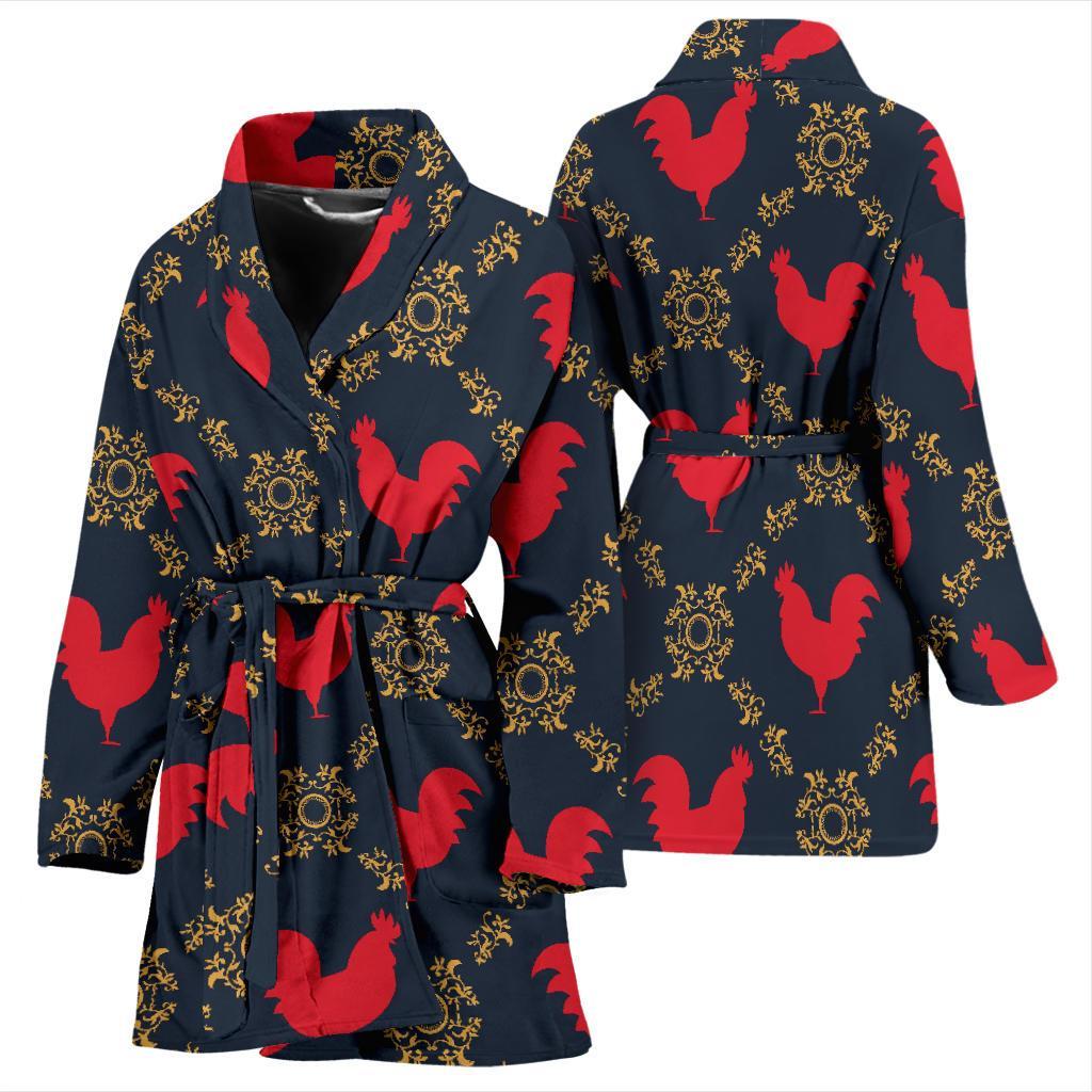 Pattern Print Rooster Women Long Robe-grizzshop