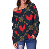 Pattern Print Rooster Women Off Shoulder Sweatshirt-grizzshop