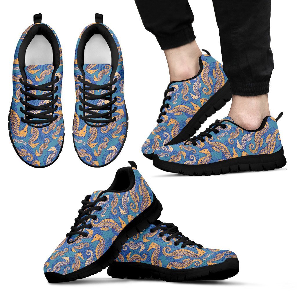 Pattern Print Seahorse Black Sneaker Shoes For Men Women-grizzshop