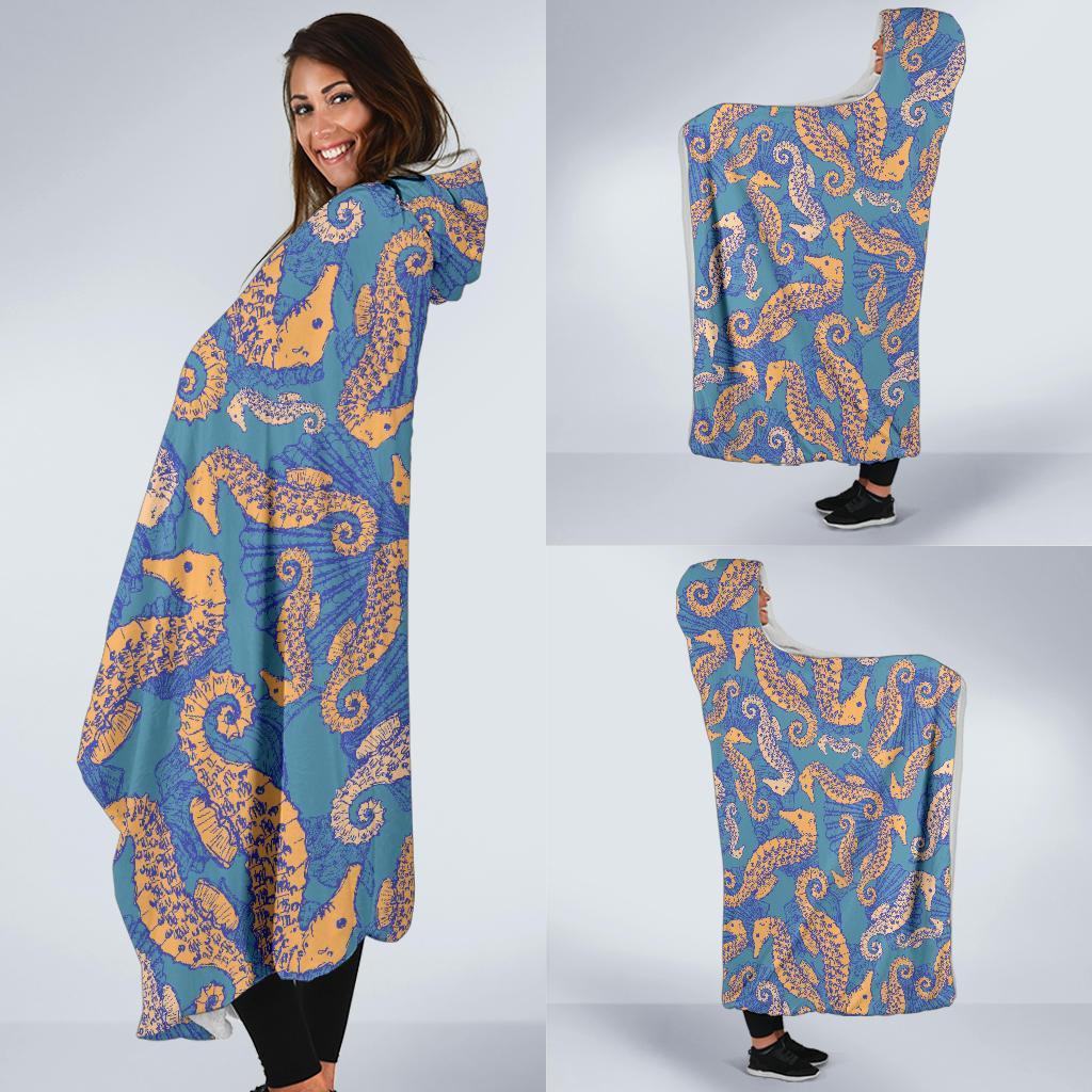 Pattern Print Seahorse Hooded Blanket-grizzshop