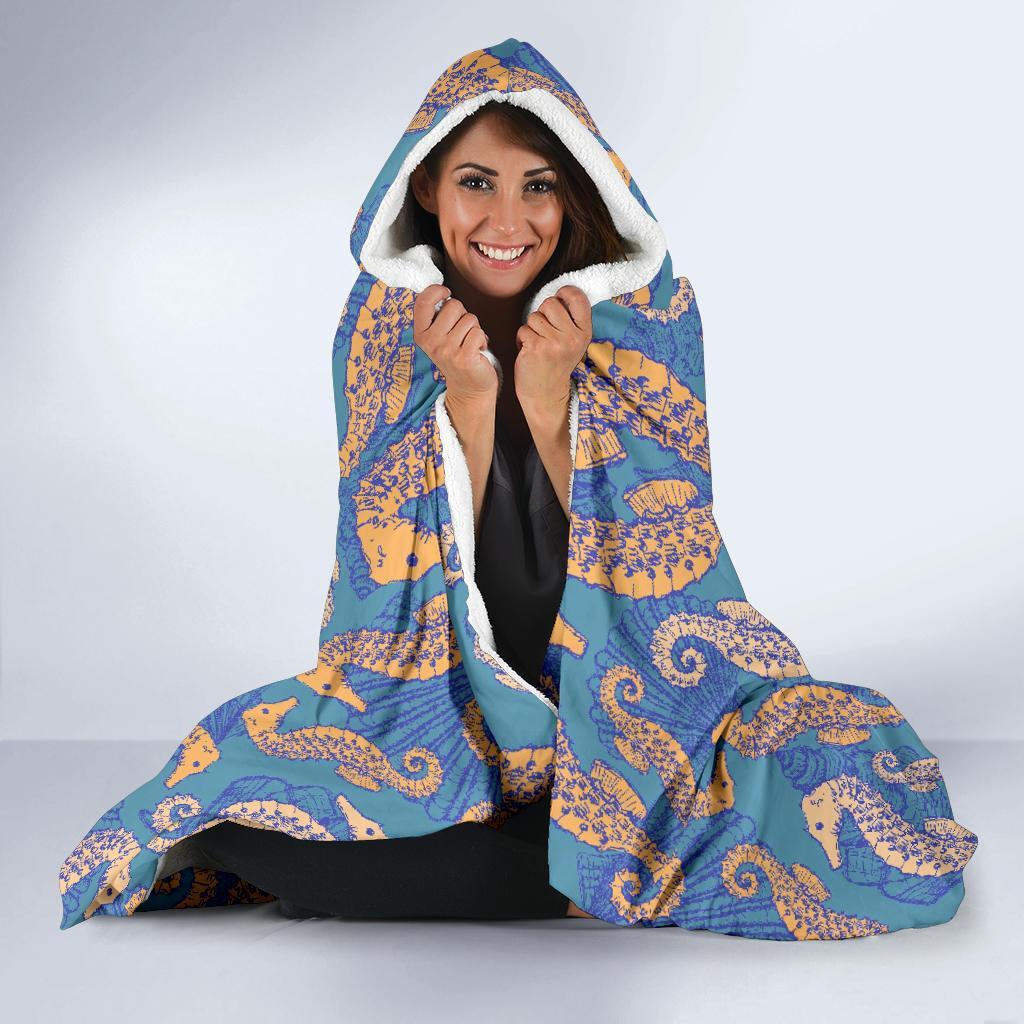 Pattern Print Seahorse Hooded Blanket-grizzshop