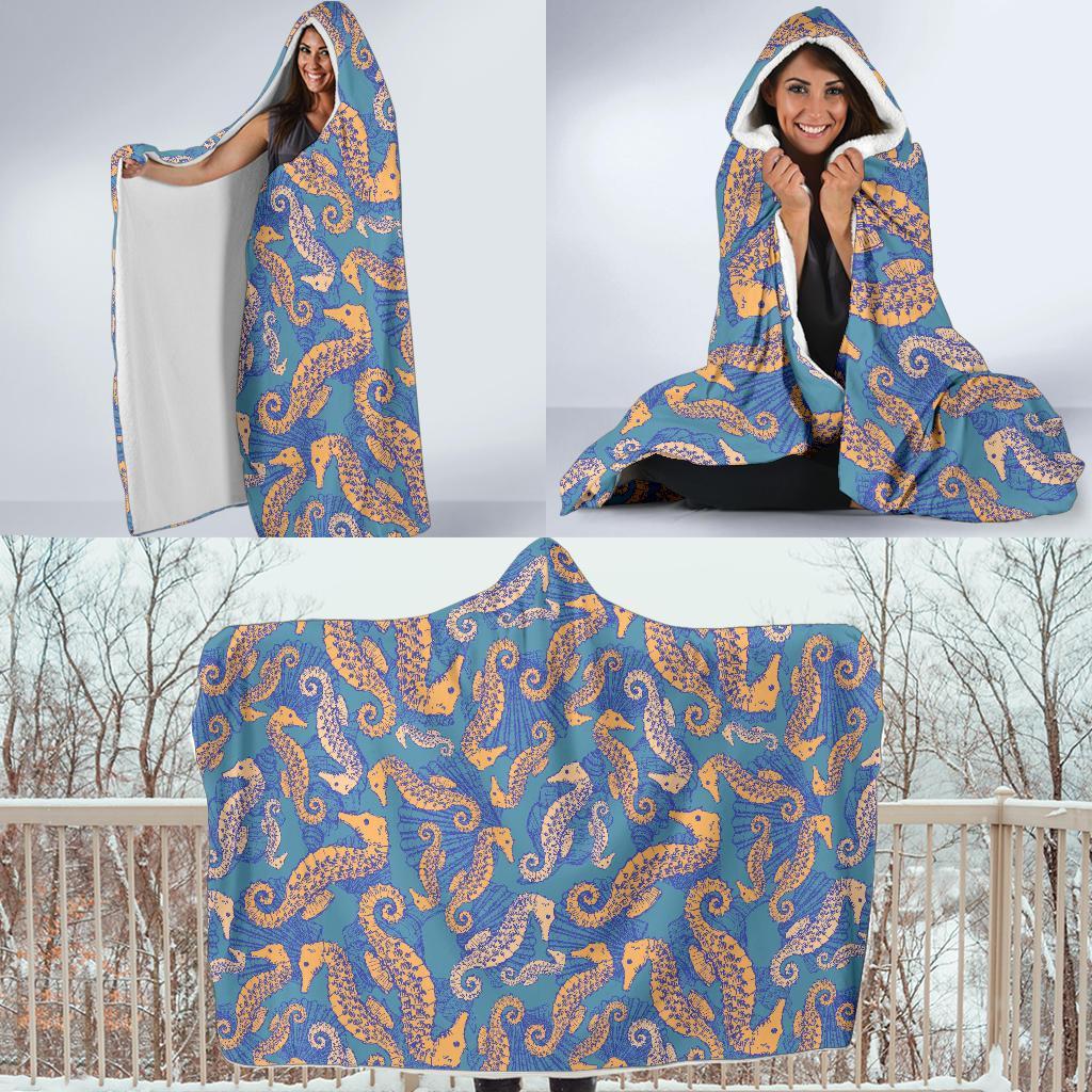 Pattern Print Seahorse Hooded Blanket-grizzshop