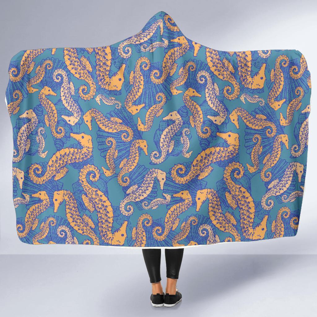 Pattern Print Seahorse Hooded Blanket-grizzshop
