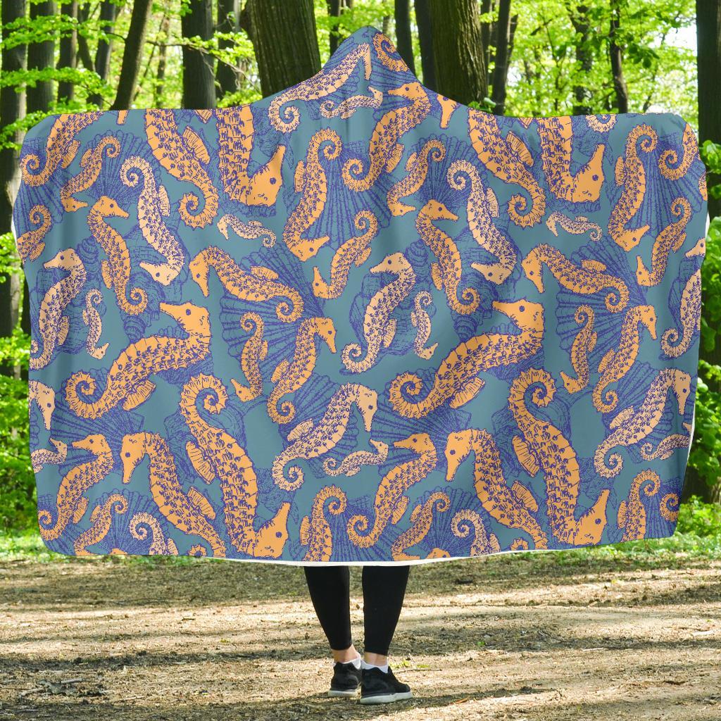 Pattern Print Seahorse Hooded Blanket-grizzshop