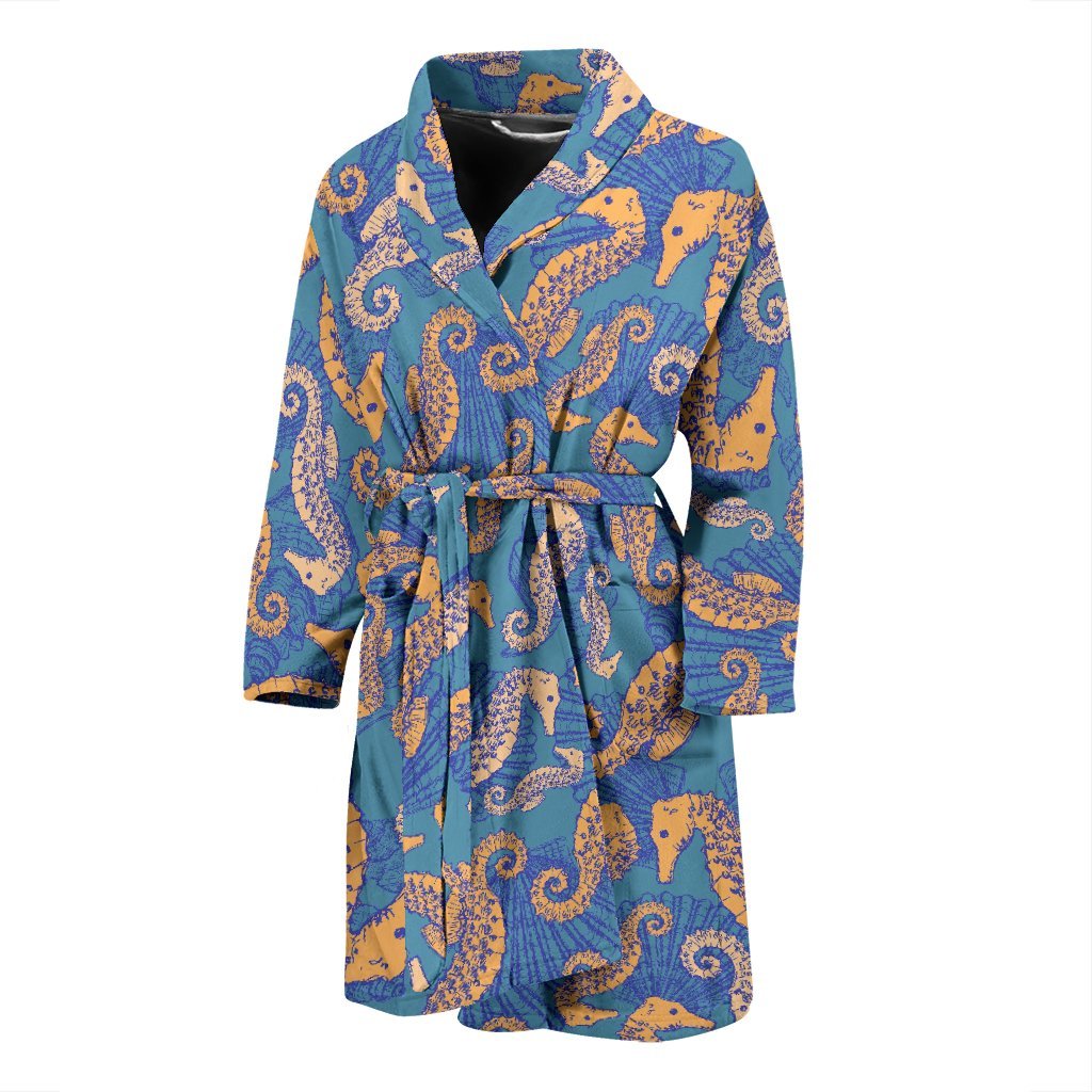 Pattern Print Seahorse Men Long Robe-grizzshop