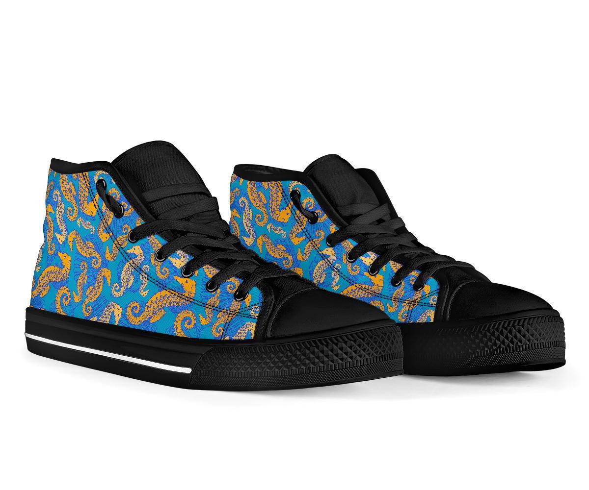 Pattern Print Seahorse Men Women's High Top Shoes-grizzshop