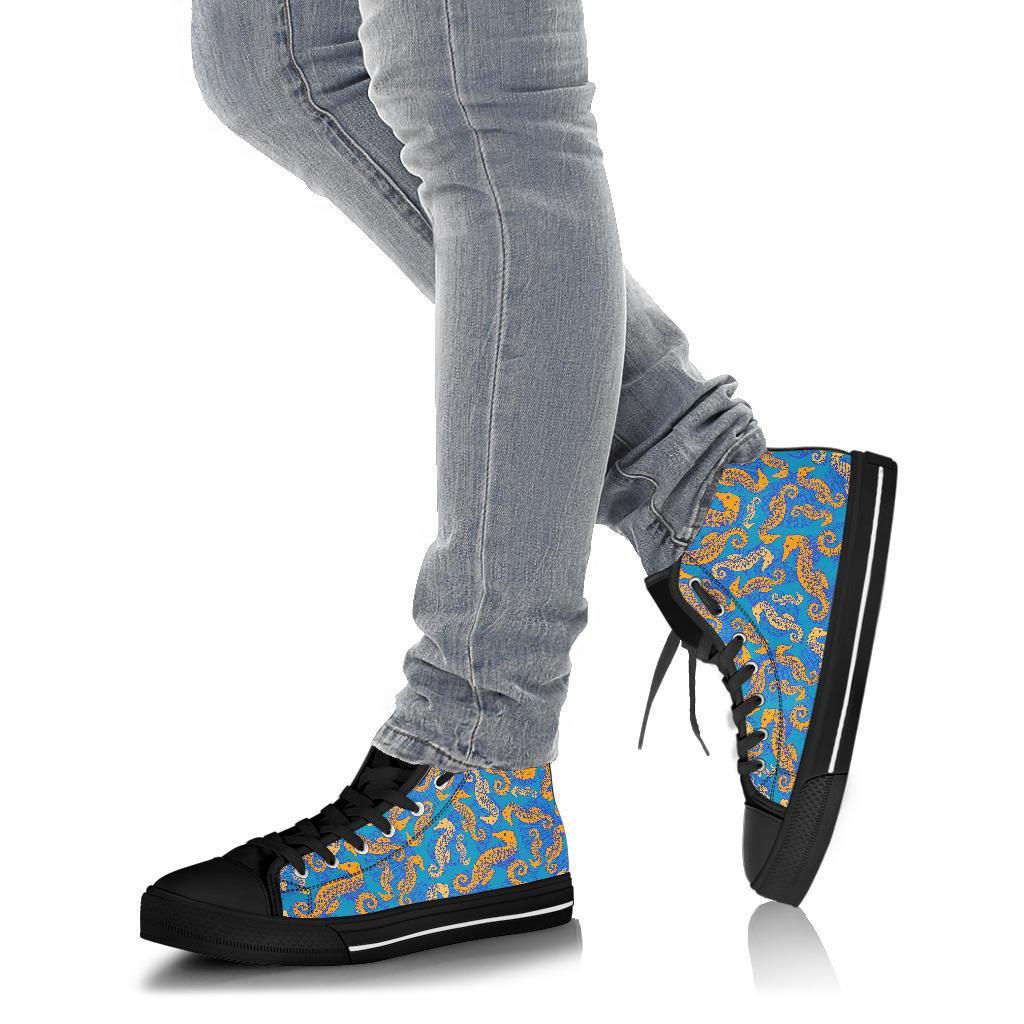 Pattern Print Seahorse Men Women's High Top Shoes-grizzshop