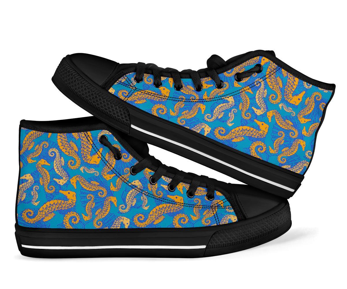Pattern Print Seahorse Men Women's High Top Shoes-grizzshop