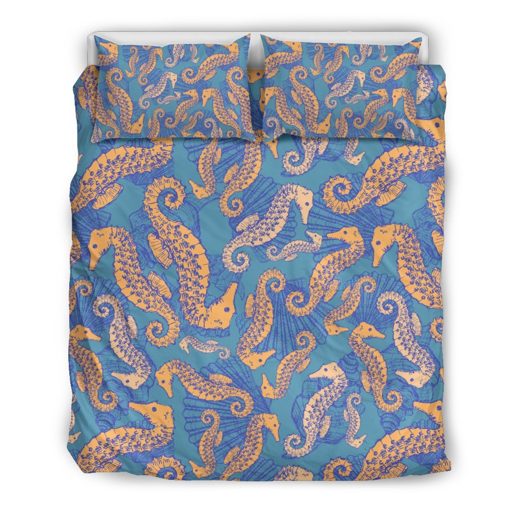Pattern Print Seahorse Pattern Print Seahorse Duvet Cover Bedding Set-grizzshop