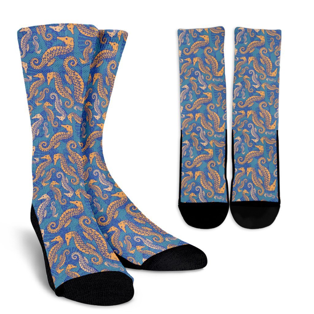 Pattern Print Seahorse Unisex Crew Socks-grizzshop