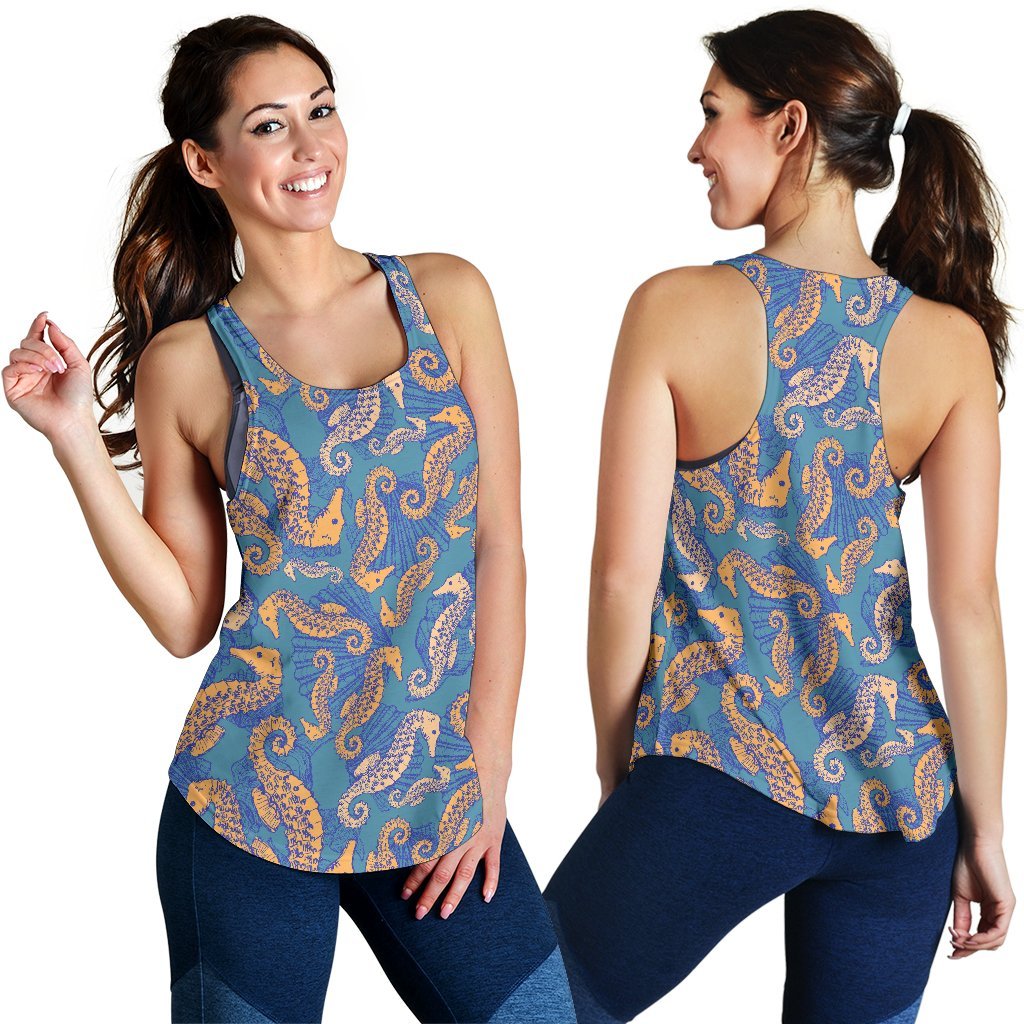 Pattern Print Seahorse Women's Racerback Tank Tops-grizzshop
