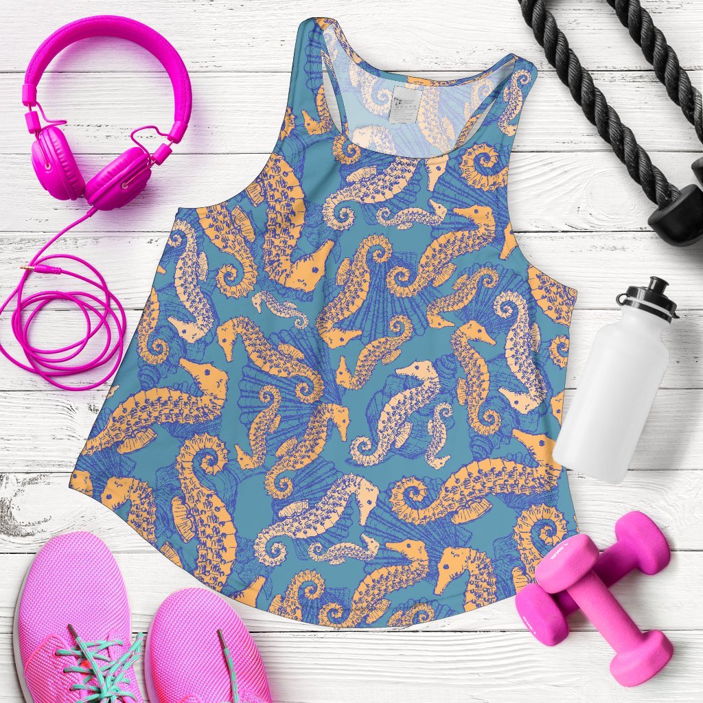 Pattern Print Seahorse Women's Racerback Tank Tops-grizzshop