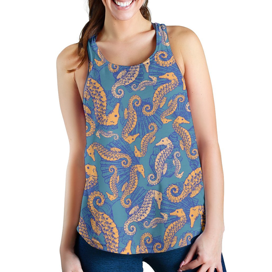 Pattern Print Seahorse Women's Racerback Tank Tops-grizzshop