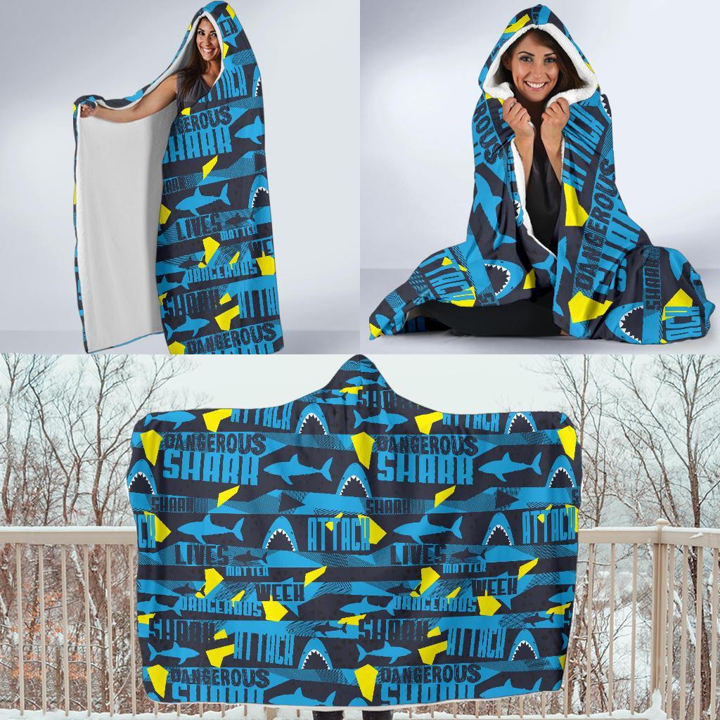 Pattern Print Shark Hooded Blanket-grizzshop