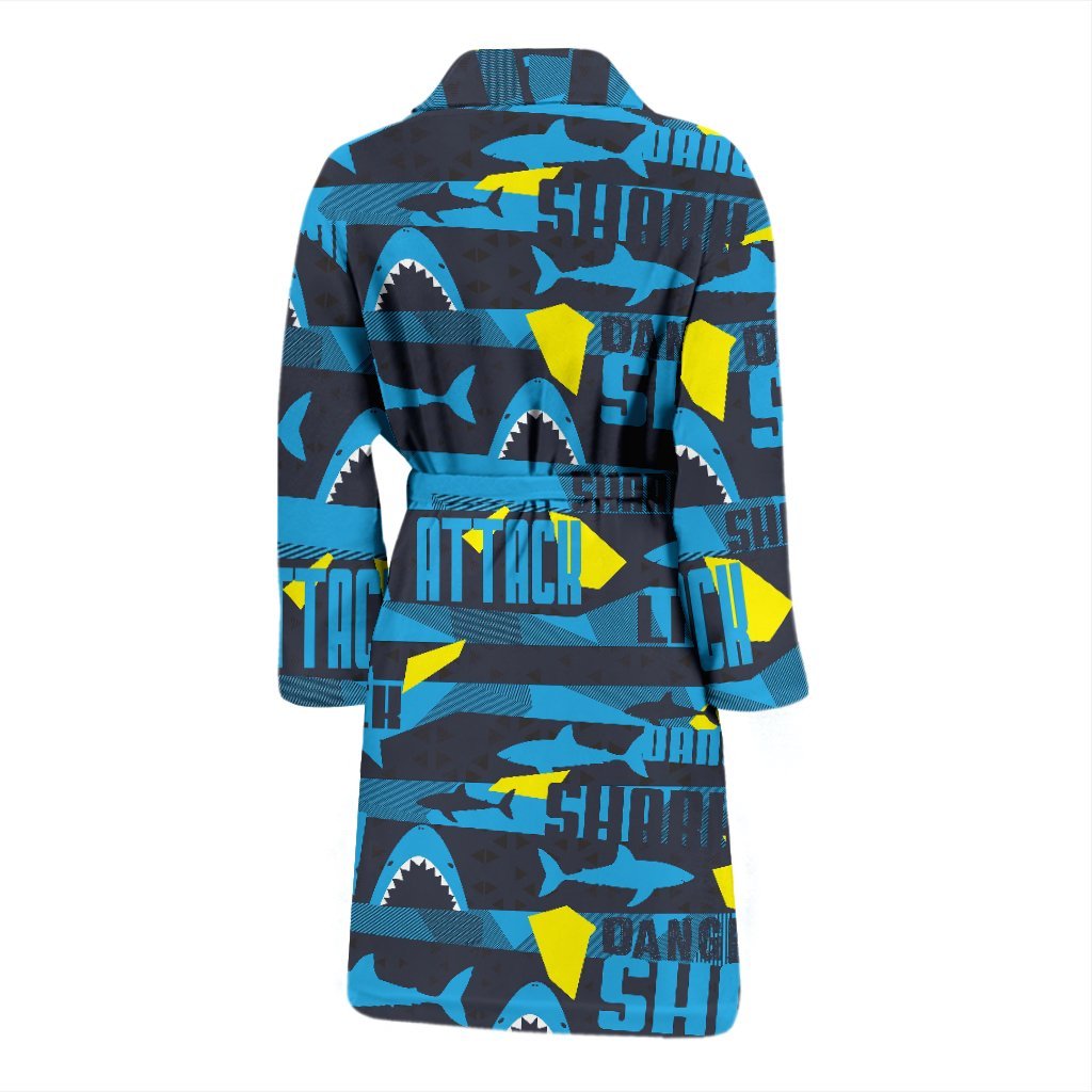 Pattern Print Shark Men Long Robe-grizzshop