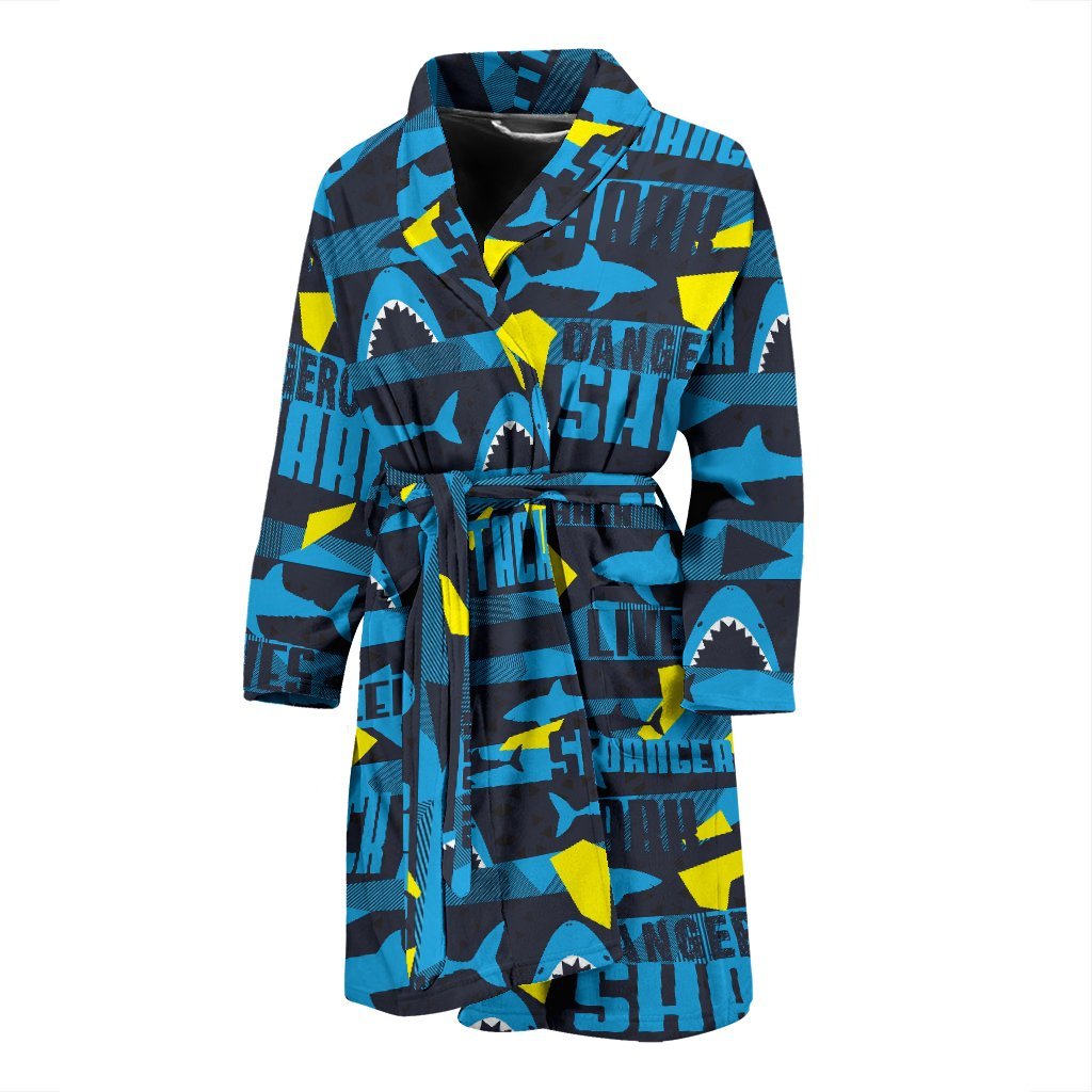 Pattern Print Shark Men Long Robe-grizzshop
