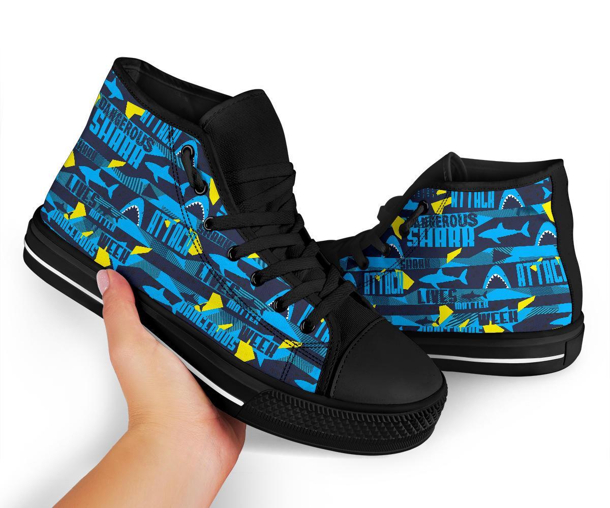 Pattern Print Shark Men Women's High Top Shoes-grizzshop