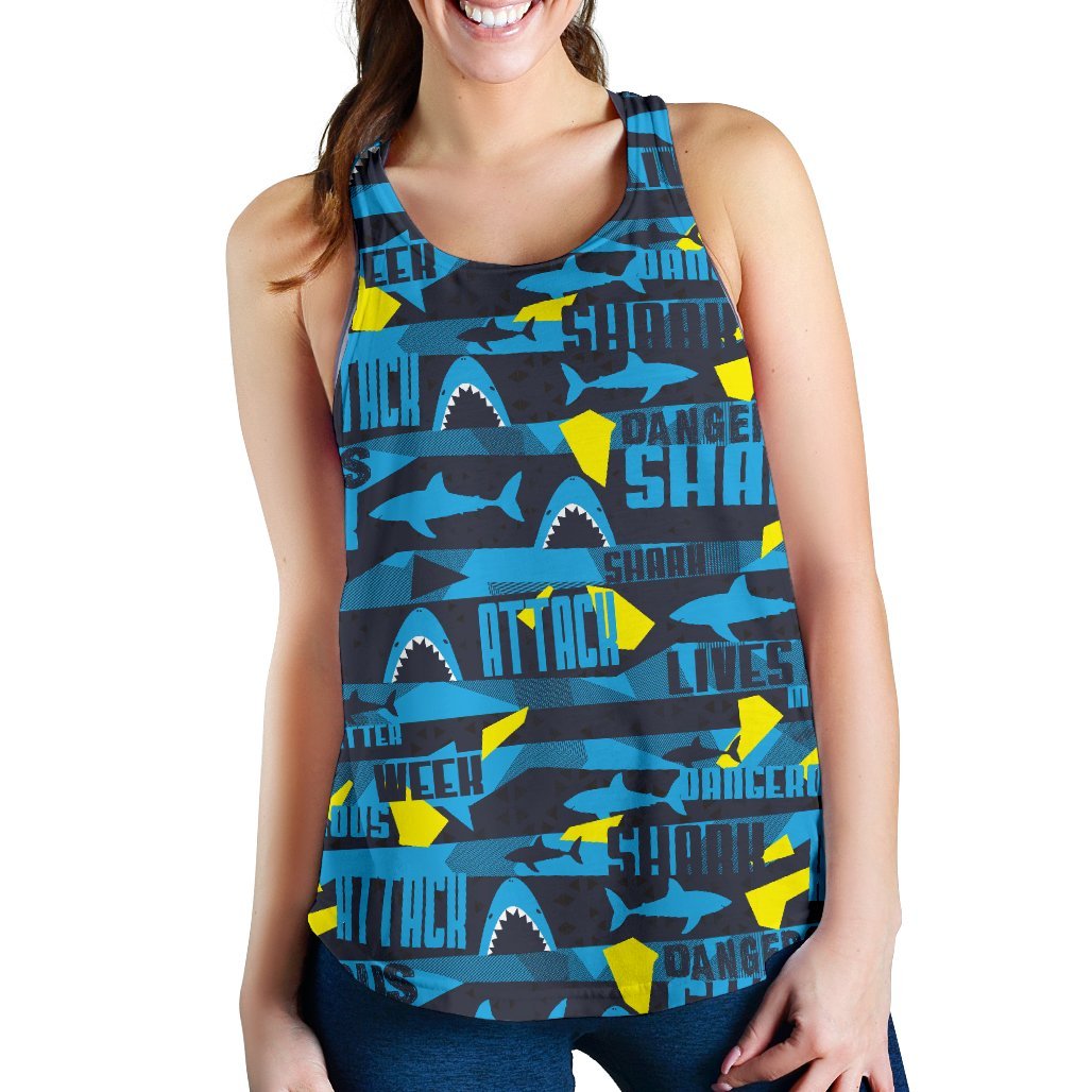 Pattern Print Shark Women's Racerback Tank Tops-grizzshop