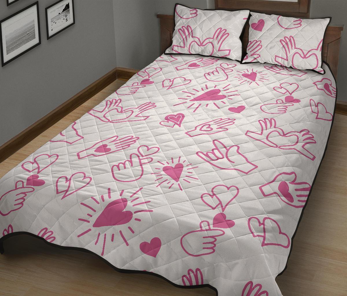 Pattern Print Sign Language Bed Set Quilt-grizzshop