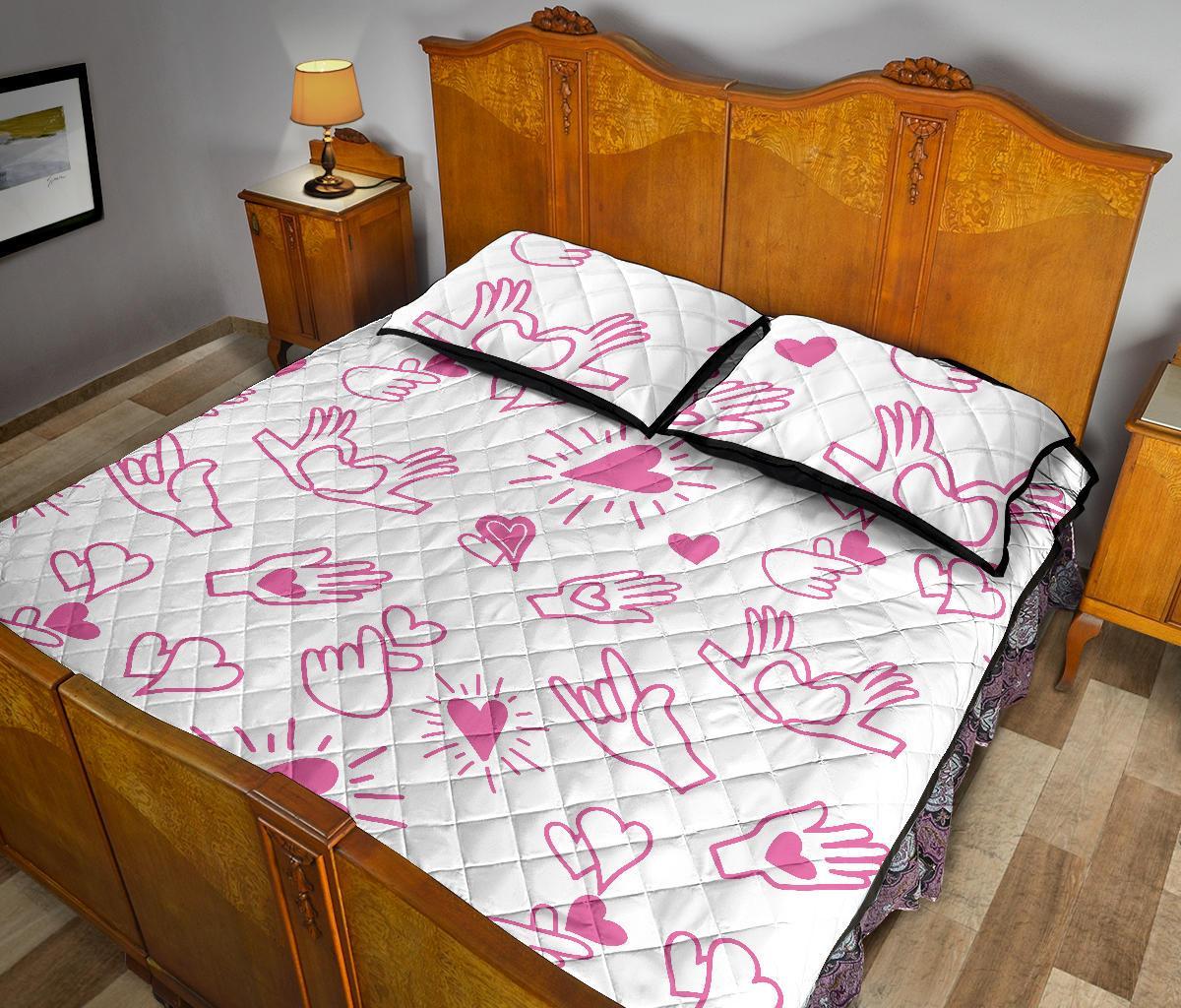 Pattern Print Sign Language Bed Set Quilt-grizzshop