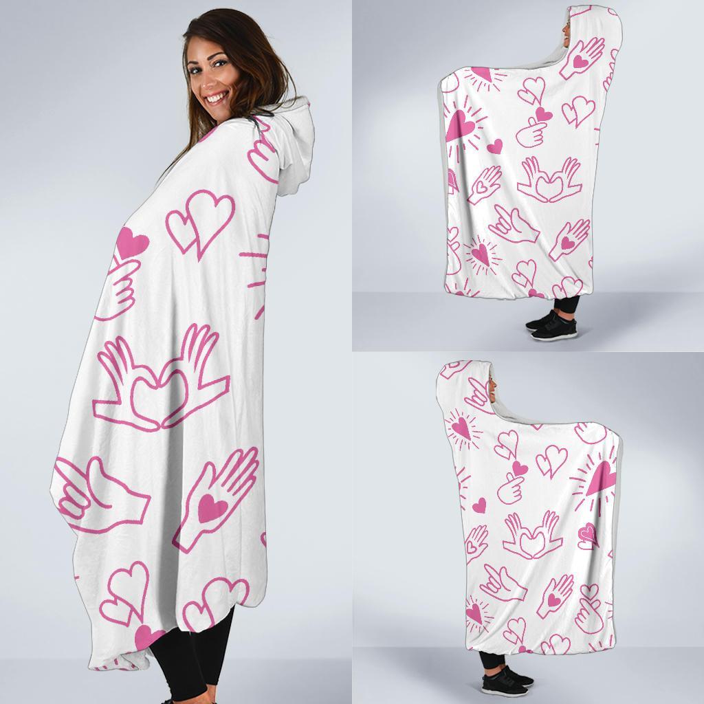 Pattern Print Sign Language Hooded Blanket-grizzshop