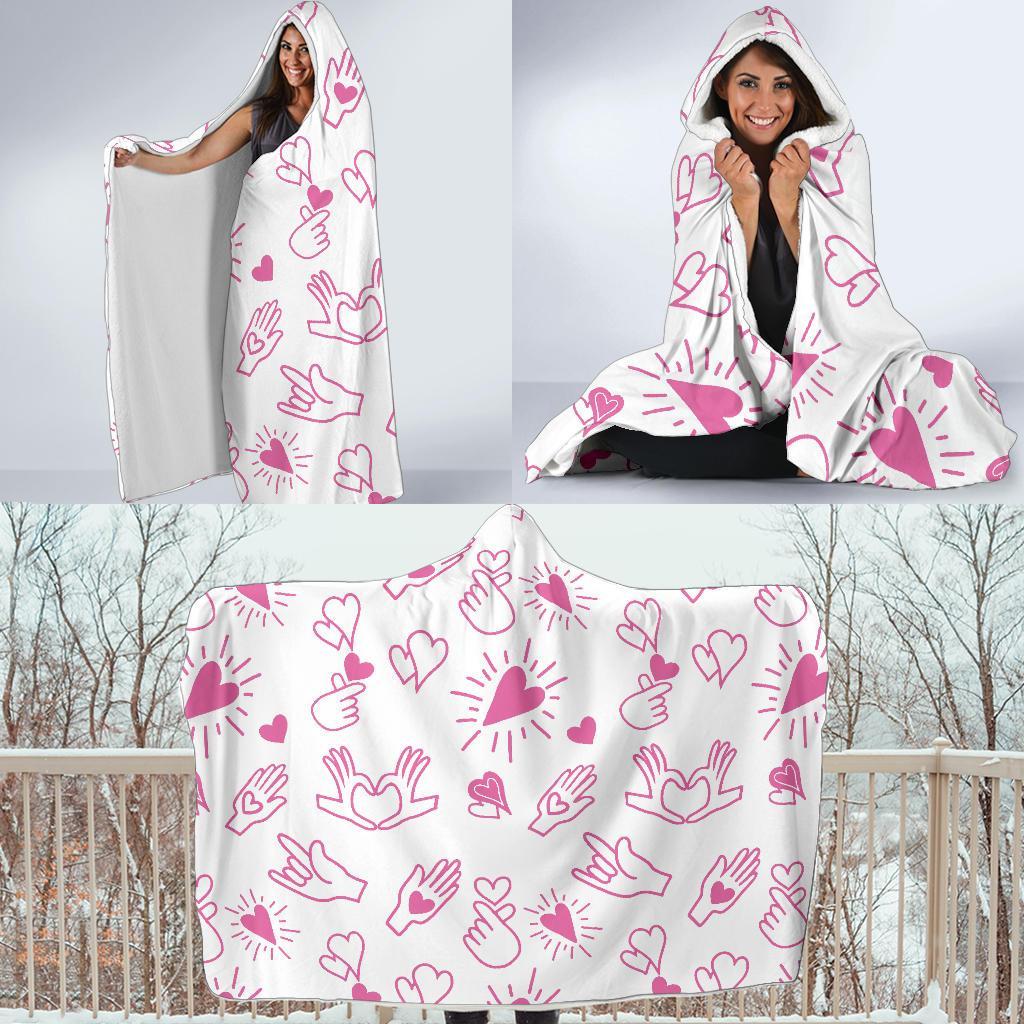 Pattern Print Sign Language Hooded Blanket-grizzshop