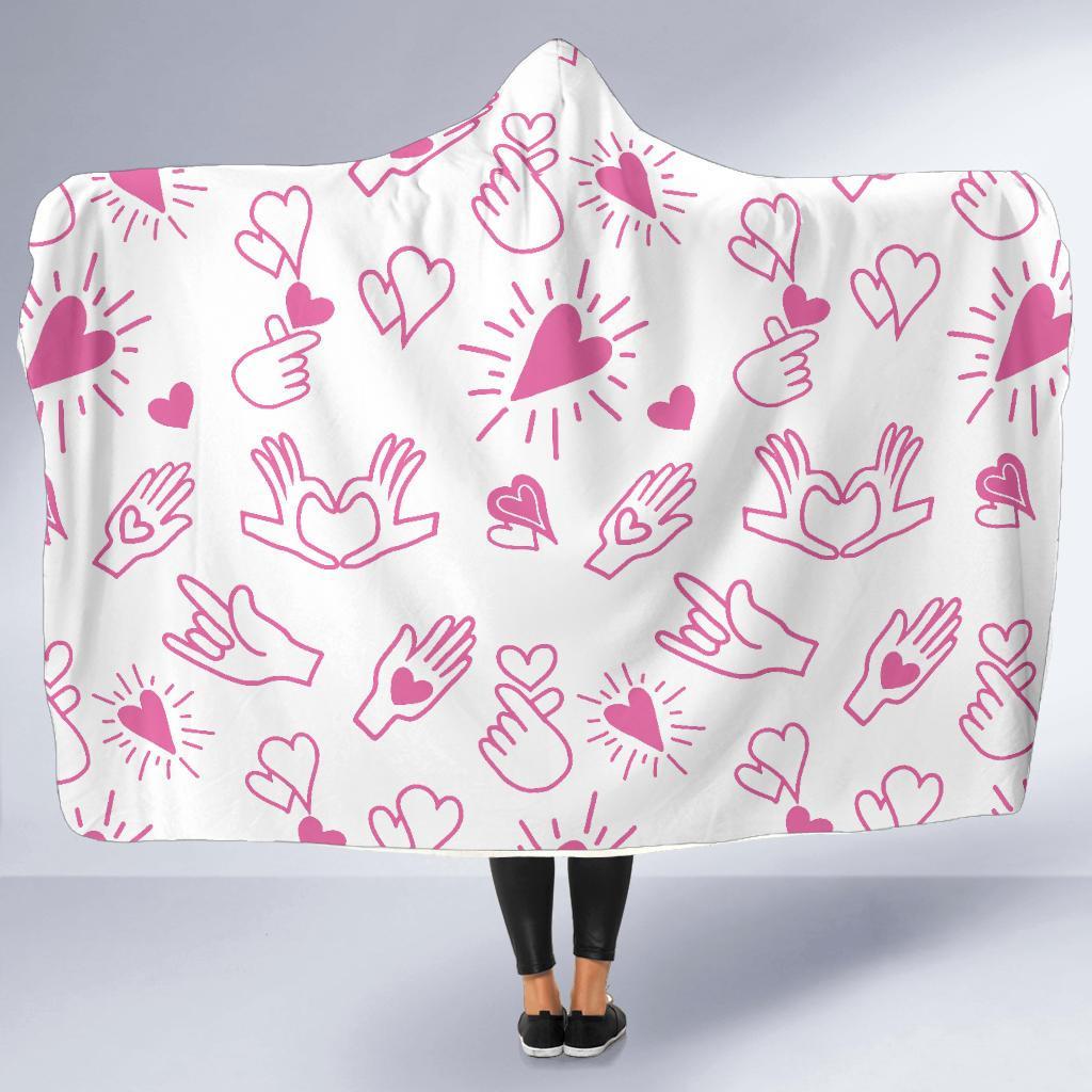 Pattern Print Sign Language Hooded Blanket-grizzshop